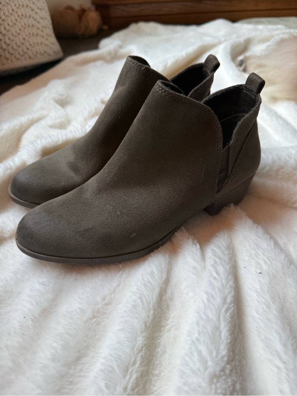 SO Olive Suede Ankle Booties - Low Heel